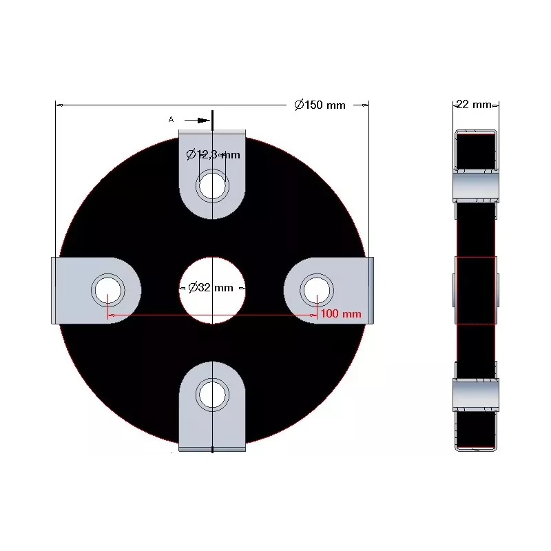 Disco elástico de 4 orificios con casquillos metálicos – disco del acoplamiento elástico fabricado por KiJ | OEM 2009-02-009 | fabricante KiJ