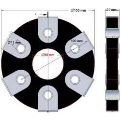 Disco elástico de 6 orificios con casquillos metálicos – disco del acoplamiento elástico fabricado por KiJ | OEM 2213-02-008 | fabricante KiJ