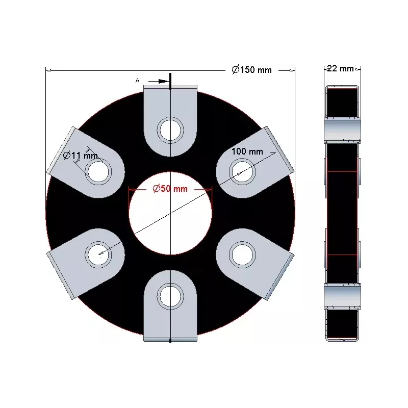 Disco elástico de 6 orificios con casquillos metálicos – disco del acoplamiento elástico fabricado por KiJ | OEM 2213-02-008 | fabricante KiJ