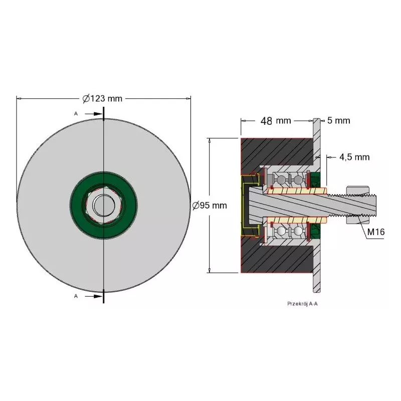 Rodillo n.º 20 – rodillo de apoyo de acero y goma Ø95 mm para máquinas Grimme | OEM Grimme 200.27585, 200.27584, 200.00804 | fabricante KiJ