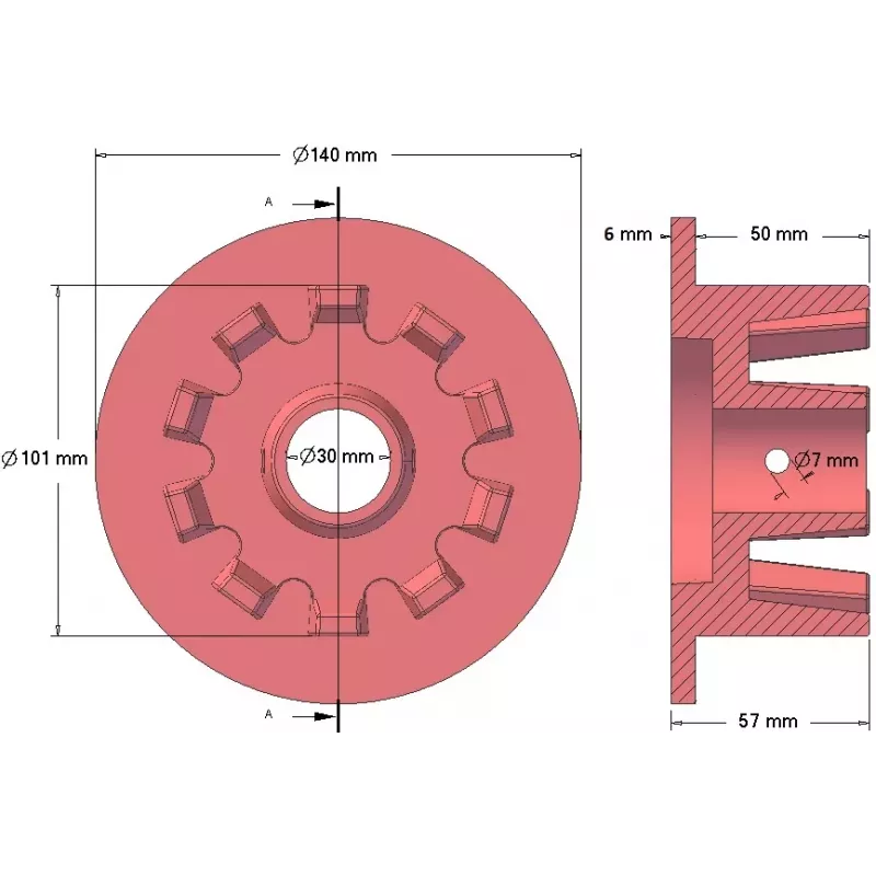 Rodillo n.º 64 – rodillo motriz de fundición Ø101 mm para máquinas Grimme | OEM Grimme 006.00068, 006.00069, 006.00550 | fabricante KiJ