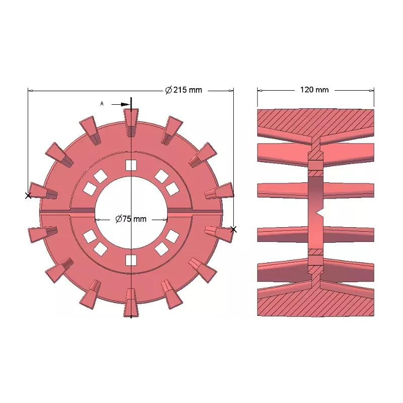 Rodillo n.º 198 – rodillo motriz de fundición Ø215 mm, paso 50 mm, para máquinas Grimme Maxtron | OEM Grimme 003.00135 | fabricante KiJ