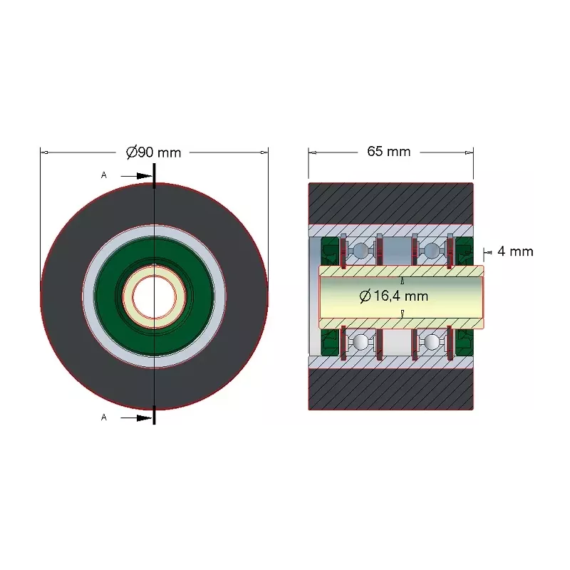 Rodillo n.º 30 – rodillo de acero y goma Ø90 mm para máquinas ROPA | OEM ROPA 252020, 1131021828, 1131029638 | fabricante KiJ