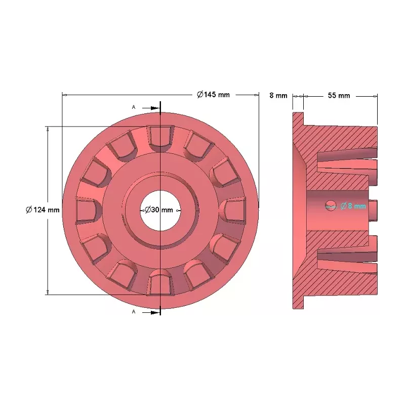 Rodillo n.º 16 – rodillo motriz de fundición Ø124 mm para máquinas Grimme | OEM Grimme 001.00067, 001.00524, 006.00236 | fabricante KiJ