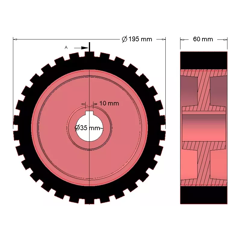 Rodillo n.º 43 – rodillo motriz de fundición y goma Ø198 mm para máquinas Grimme | OEM Grimme 076.00704 | fabricante KiJ