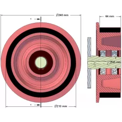 Rodillo n.º 192 – rodillo de apoyo de acero y goma Ø210 mm para máquinas Holmer | OEM Holmer 1130010077 | fabricante KiJ