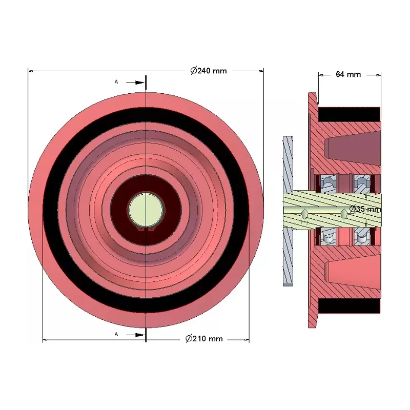 Rodillo n.º 192 – rodillo de apoyo de acero y goma Ø210 mm para máquinas Holmer | OEM Holmer 1130010077 | fabricante KiJ