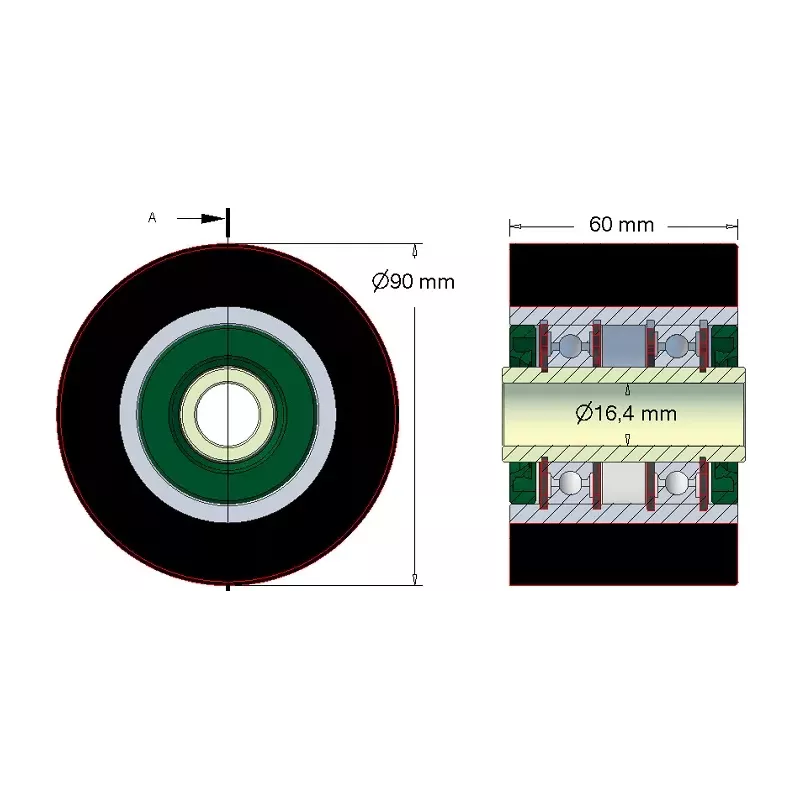 Rodillo n.º 197 – rodillo portante de acero y goma Ø90 mm | fabricante KiJ