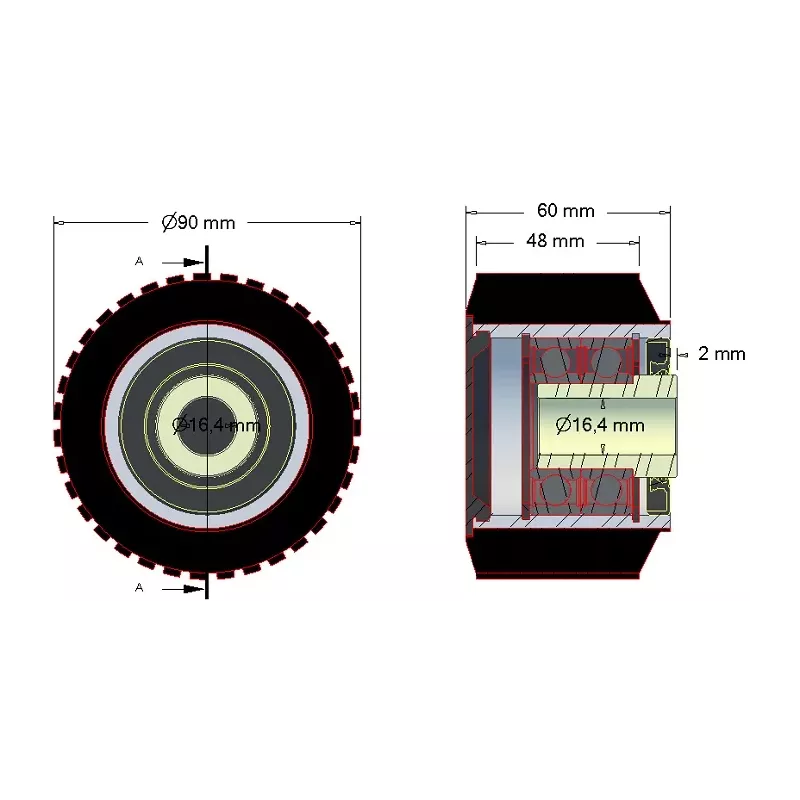 Rodillo n.º 204 – rodillo de apoyo de acero y goma Ø90 mm para máquinas ROPA | OEM ROPA 252079 | fabricante KiJ