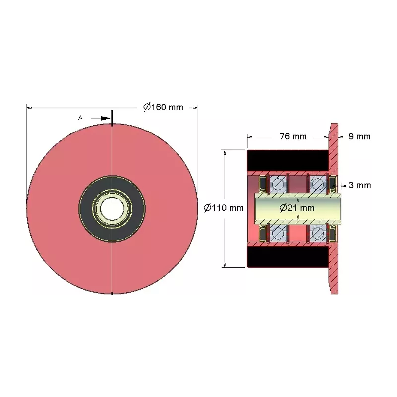 Rodillo n.º 23 – rodillo de apoyo de acero y goma Ø110 mm para máquinas ROPA | OEM ROPA 252066 | fabricante KiJ