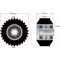 Rodillo n.º 26 – rodillo de apoyo de acero y goma Ø95 mm para máquinas ROPA | OEM ROPA 252079 | fabricante KiJ