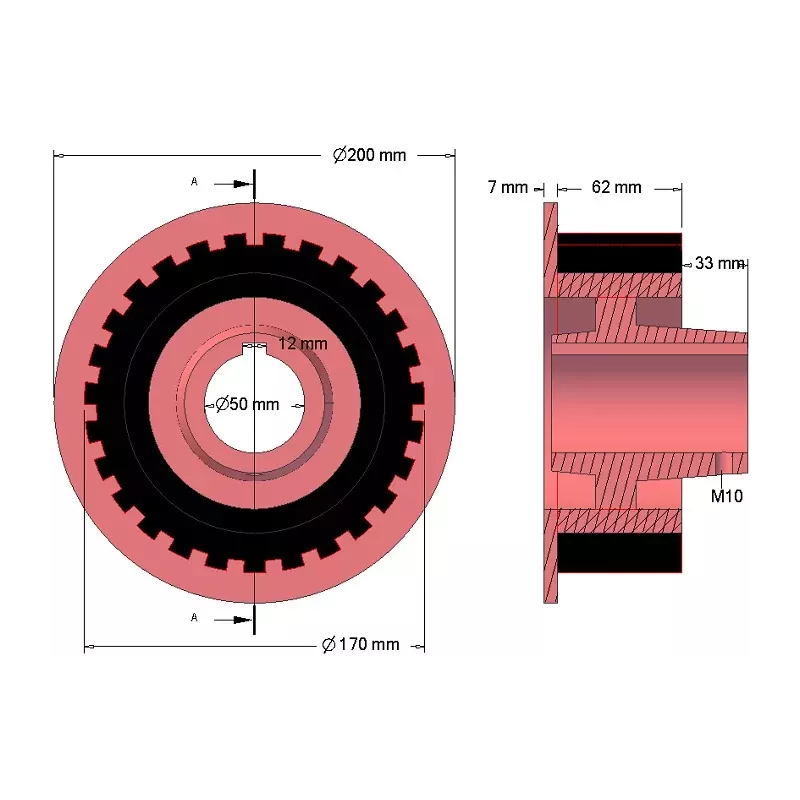 Rodillo n.º 29 – rodillo de fundición y goma Ø170 mm | fabricante KiJ