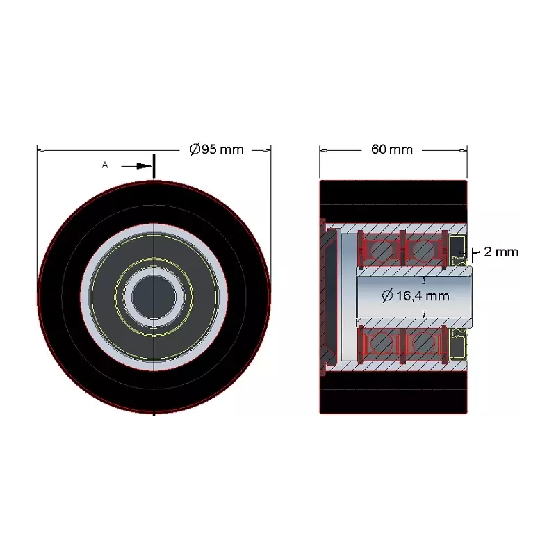 Rodillo n.º 188 – rodillo de acero y goma Ø95 mm para máquinas ROPA | OEM ROPA 252096 | fabricante KiJ