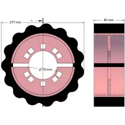 Rodillo n.º 241 – rodillo motriz de acero y goma Ø217 mm, paso 40 mm, para máquinas Grimme | OEM Grimme 076.03504 | fabricante KiJ
