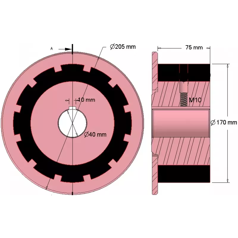 Rodillo n.º 267 – rodillo motriz de acero y goma Ø170 mm para máquinas AVR | OEM AVR 742.20.70 | fabricante KiJ