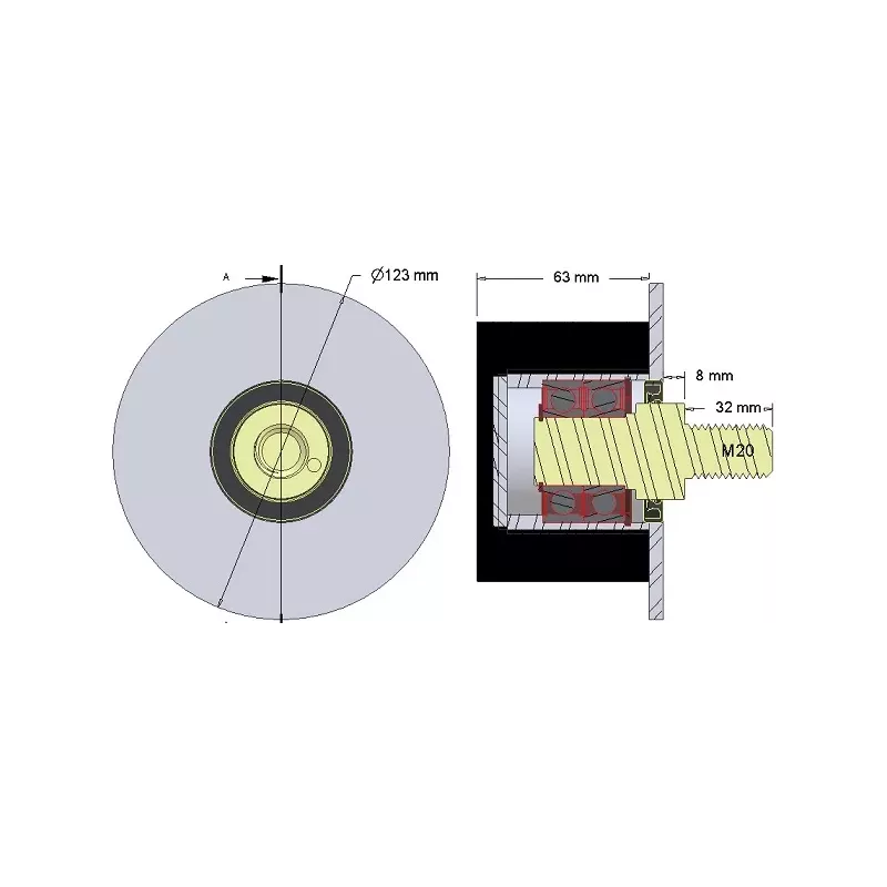Rodillo n.º 269 – rodillo de apoyo de acero y goma Ø95 mm para máquinas AVR | OEM AVR 02.16.20 | fabricante KiJ