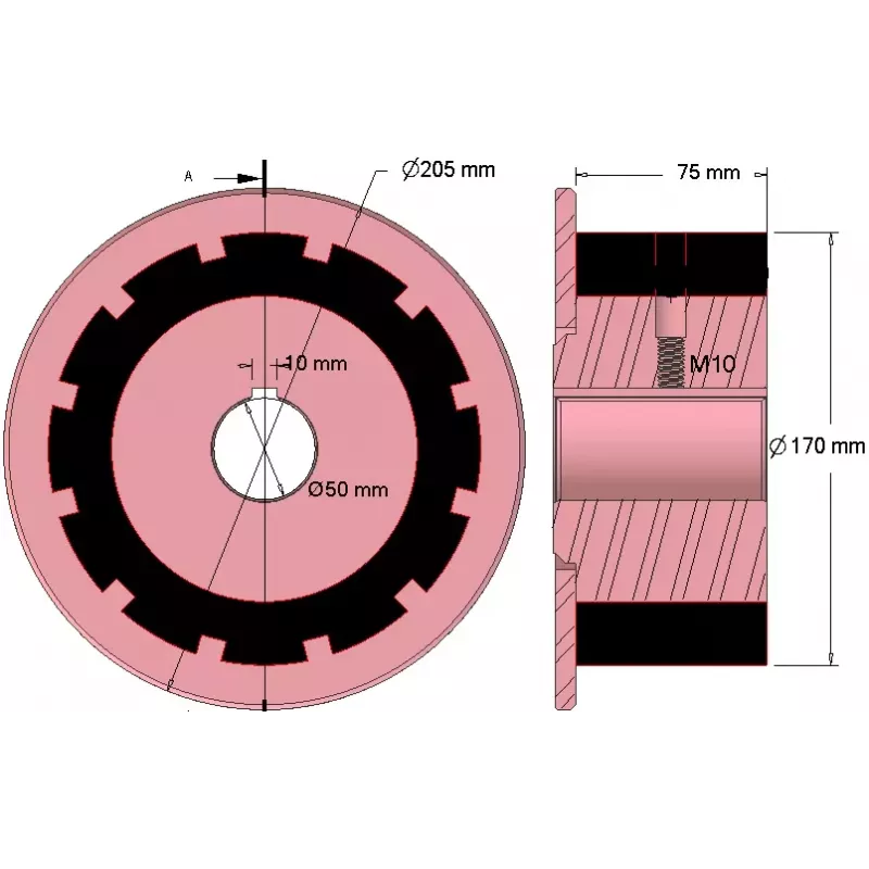 Rodillo n.º 272 – rodillo motriz de acero y goma Ø170 mm para máquinas AVR | OEM AVR 742.20.75 | fabricante KiJ