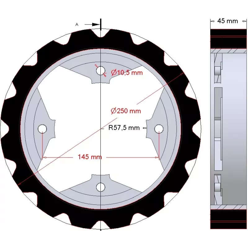 Rodillo n.º 274 – rodillo motriz de acero y goma Ø250 mm para máquinas Dewulf | OEM Dewulf 0000005328 | fabricante KiJ
