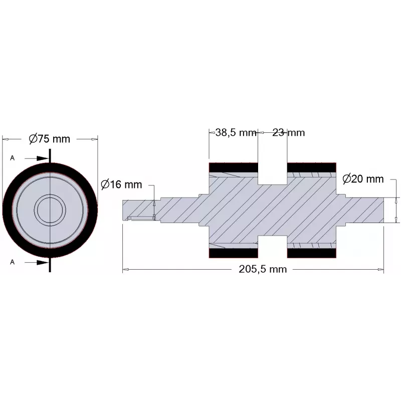 Rodillo n.º 278 – rodillo motriz de acero y goma para máquinas Ploeger | OEM Ploeger 161.545.01 | fabricante KiJ