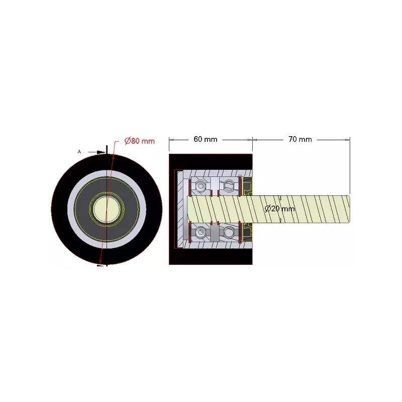 Rodillo n.º 284 – rodillo de apoyo de acero y goma Ø80 mm para máquinas Dewulf | OEM Dewulf 2660005C | fabricante KiJ