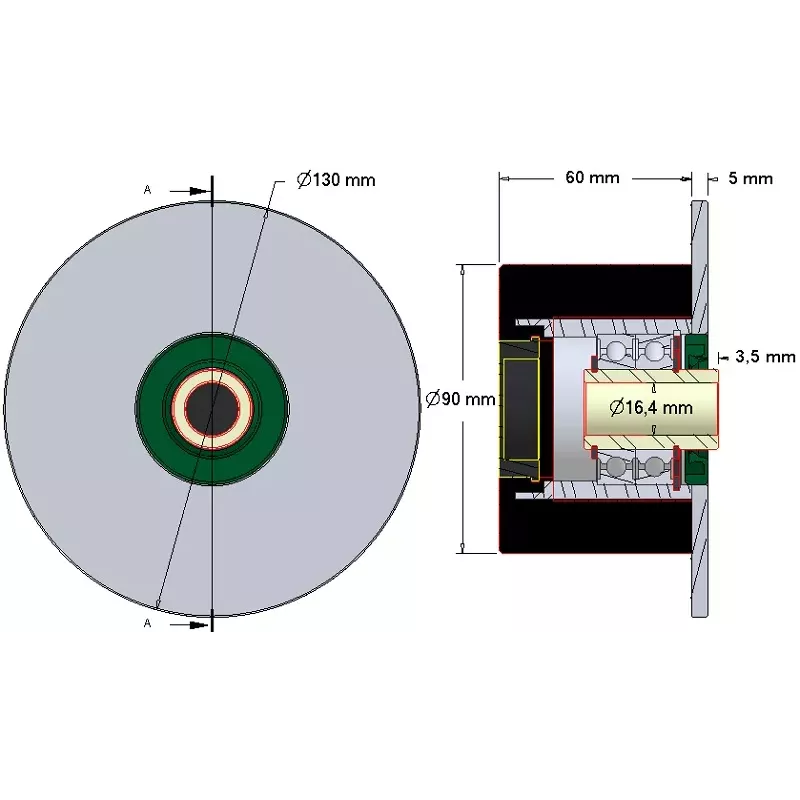Rodillo n.º 297 – rodillo de apoyo de acero y goma Ø90 mm para máquinas Holaras | fabricante KiJ