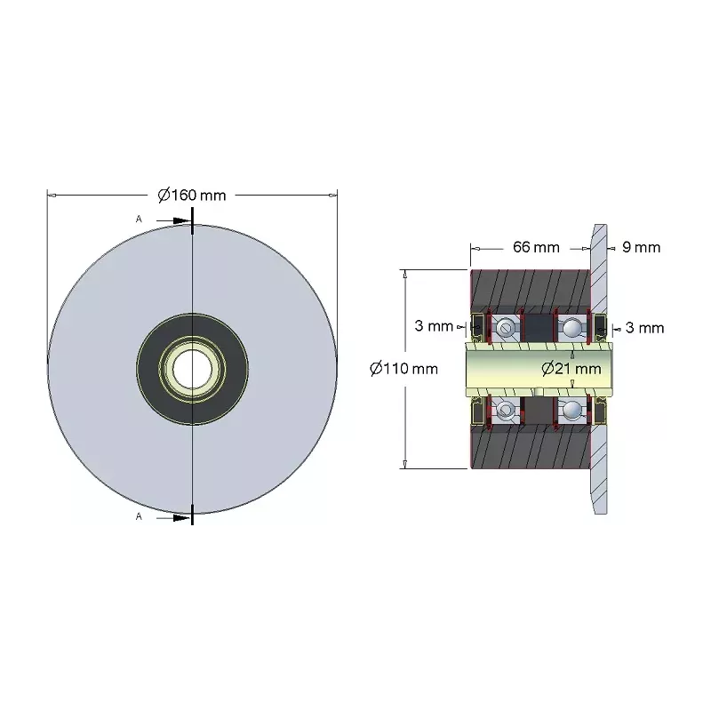 Rodillo n.º 24H – rodillo de apoyo de acero y goma Ø110 mm para máquinas Holmer | OEM Holmer 252061, 1130006938 | fabricante KiJ
