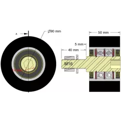 Rodillo n.º 311a – rodillo de apoyo de acero y goma Ø90 mm para máquinas Guaresi | fabricante KiJ