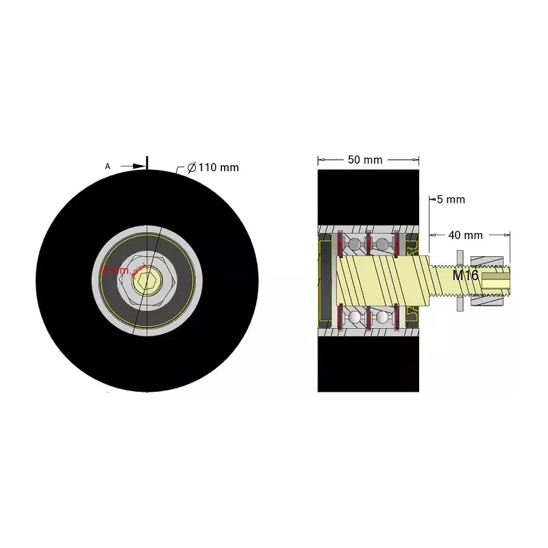 Rodillo n.º 312 – rodillo de apoyo de acero y goma Ø110 mm para máquinas Guaresi | OEM Guaresi P7300572000 | fabricante KiJ