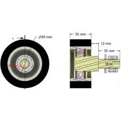 Rodillo n.º 313 – rodillo de apoyo de acero y goma Ø80 mm para máquinas Guaresi | OEM Guaresi P7714120000 | fabricante KiJ