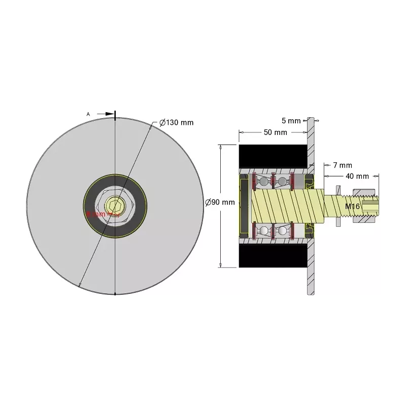 Rodillo n.º 314 – rodillo de apoyo de acero y goma Ø90 mm para máquinas Guaresi | OEM Guaresi P7708050000 | fabricante KiJ