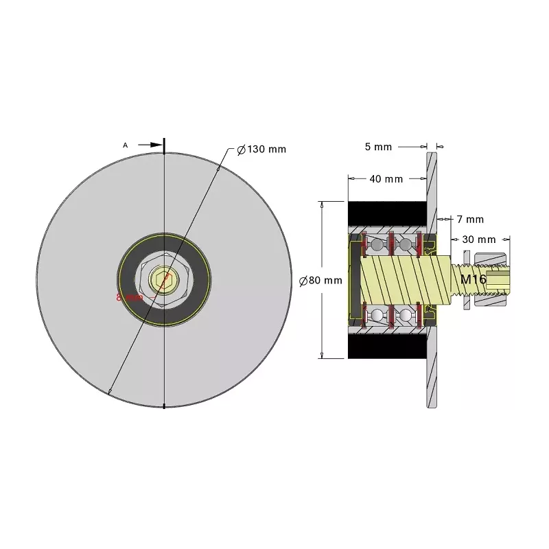 Rodillo n.º 315 – rodillo de apoyo de acero y goma Ø80 mm para máquinas Guaresi | OEM Guaresi P7755190000 | fabricante KiJ