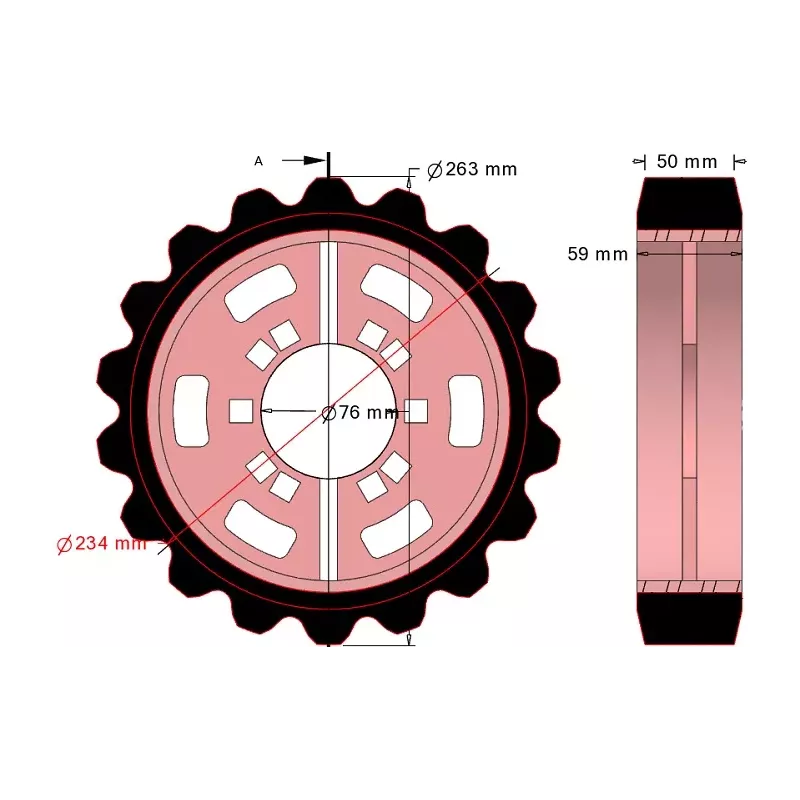 Rodillo n.º 320 – rodillo motriz de acero y goma Ø263 mm, paso 40 mm, para máquinas Grimme | OEM Grimme 076.04048 | fabricante KiJ