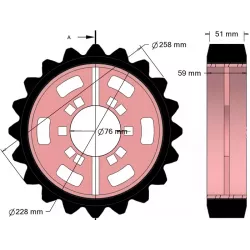 Rodillo n.º 321 – rodillo motriz de acero y goma Ø258 mm, paso 35 mm, para máquinas Grimme | OEM Grimme 076.04047 | fabricante KiJ