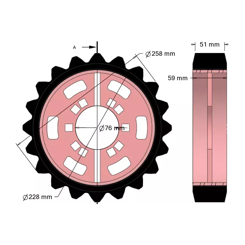 Rodillo n.º 321 – rodillo motriz de acero y goma Ø258 mm, paso 35 mm, para máquinas Grimme | OEM Grimme 076.04047 | fabricante KiJ