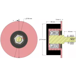 Rodillo n.º 324 – rodillo de apoyo de acero y goma Ø110 mm para máquinas Sandei | OEM Sandei D0022 | fabricante KiJ