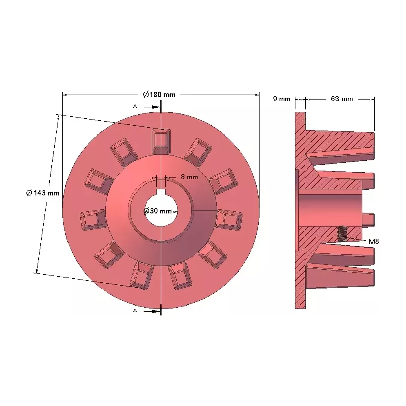 Rodillo n.º 48 – rodillo motriz de fundición Ø145 mm, paso 44 mm | fabricante KiJ