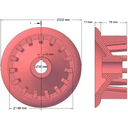 Rodillo n.º 50 – rodillo motriz de fundición Ø180 mm, paso 40 mm | fabricante KiJ