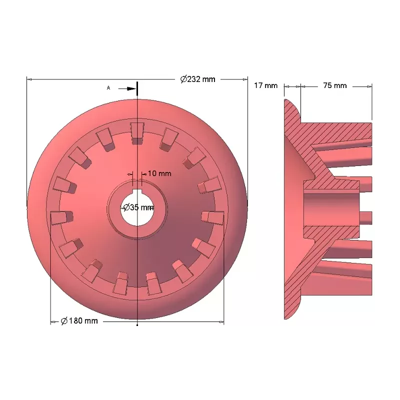 Rodillo n.º 50 – rodillo motriz de fundición Ø180 mm, paso 40 mm | fabricante KiJ