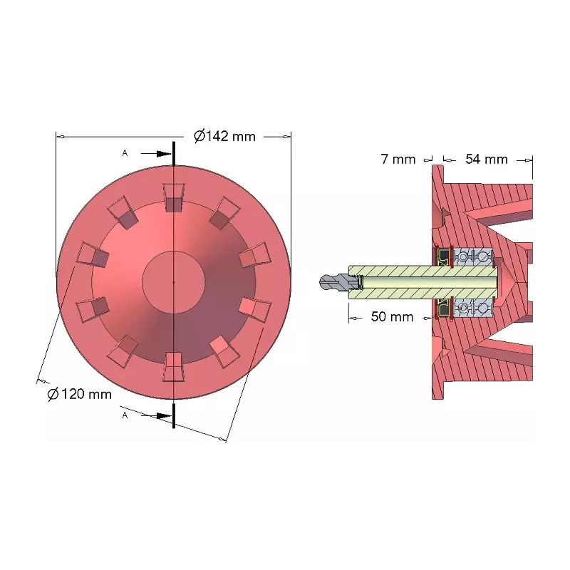 Rodillo n.º 56 – rodillo de reenvío de fundición Ø120 mm, paso 40 mm, para máquinas Stoll | OEM Stoll 1507970, 1507980 | fabricante KiJ