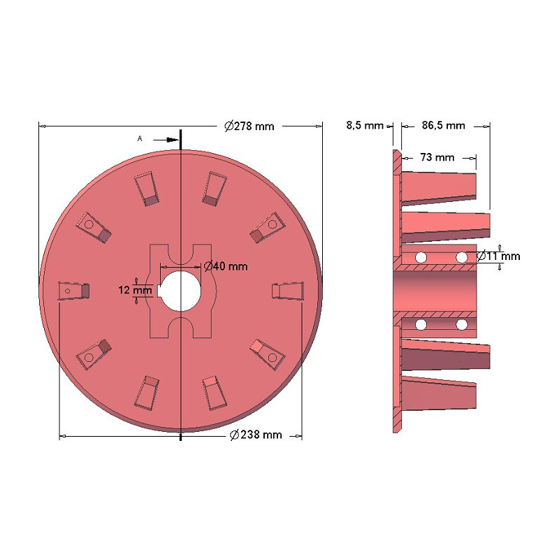 Rodillo n.º 60 – rodillo motriz de fundición Ø238 mm, paso 40/80 mm | OEM 000.00345 | fabricante KiJ