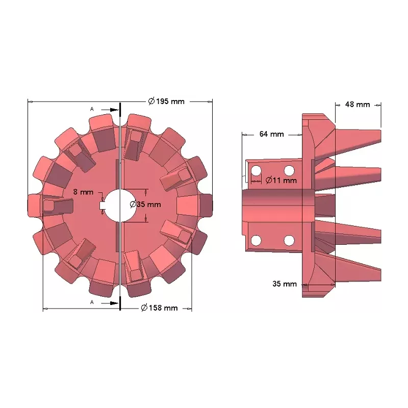 Rodillo n.º 79 – rodillo motriz de fundición Ø195 mm, paso 40 mm, para la cosechadora de patatas Anna | OEM Anna 564538002 | fabricante KiJ