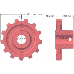 Rodillo n.º 85 – rodillo motriz de fundición, paso 25 mm | fabricante KiJ