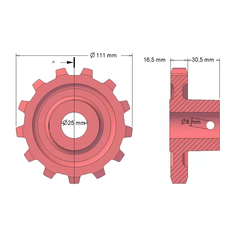 Rodillo n.º 85 – rodillo motriz de fundición, paso 25 mm | fabricante KiJ