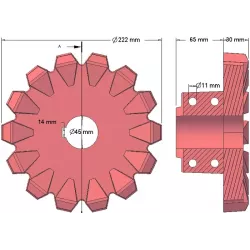 Rodillo n.º 95 – rodillo motriz de fundición Ø222 mm, paso 42 mm | fabricante KiJ
