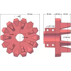 Rodillo n.º 96 – rodillo motriz de fundición Ø168 mm, paso 42 mm | fabricante KiJ