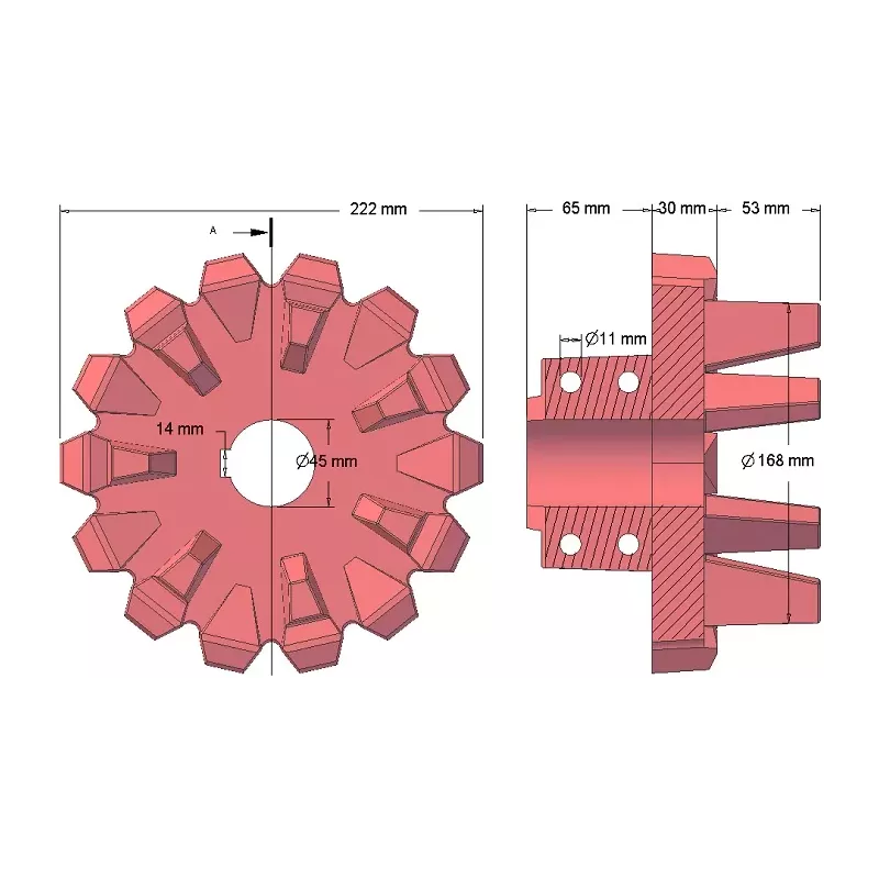 Rodillo n.º 96 – rodillo motriz de fundición Ø168 mm, paso 42 mm | fabricante KiJ
