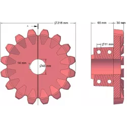 Rodillo n.º 97 – rodillo motriz de fundición Ø216 mm, paso 36 mm | fabricante KiJ