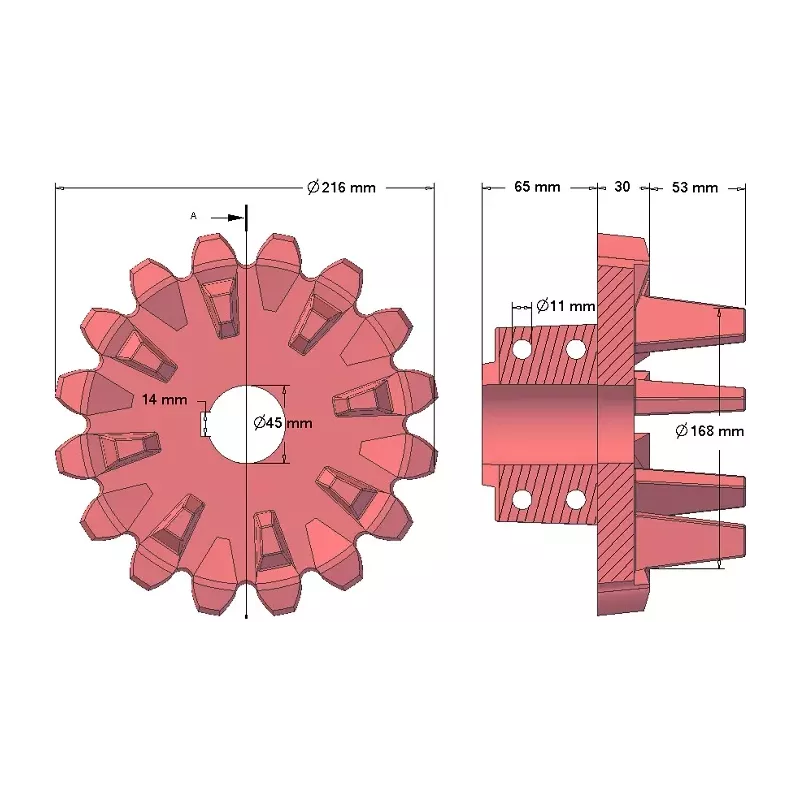 Rodillo n.º 98 – rodillo motriz de fundición Ø168 mm, paso 36 mm | fabricante KiJ