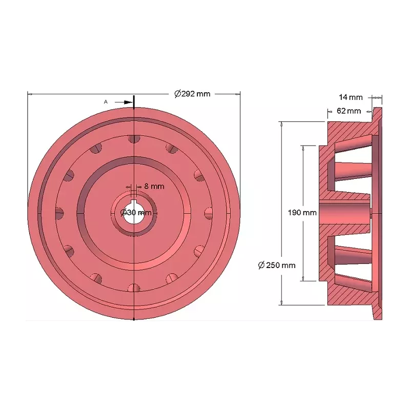 Rodillo n.º 103 – rodillo motriz de fundición Ø258 mm, paso 35 mm | fabricante KiJ