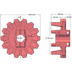 Rodillo n.º 123 – rodillo motriz de fundición Ø176 mm, paso 42 mm, para la cosechadora de patatas Anna Z644 | OEM Anna 564438002 | fabricante KiJ
